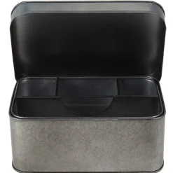 Gifi Rangement|Boîte de rangement en métal gris 4 compartiments