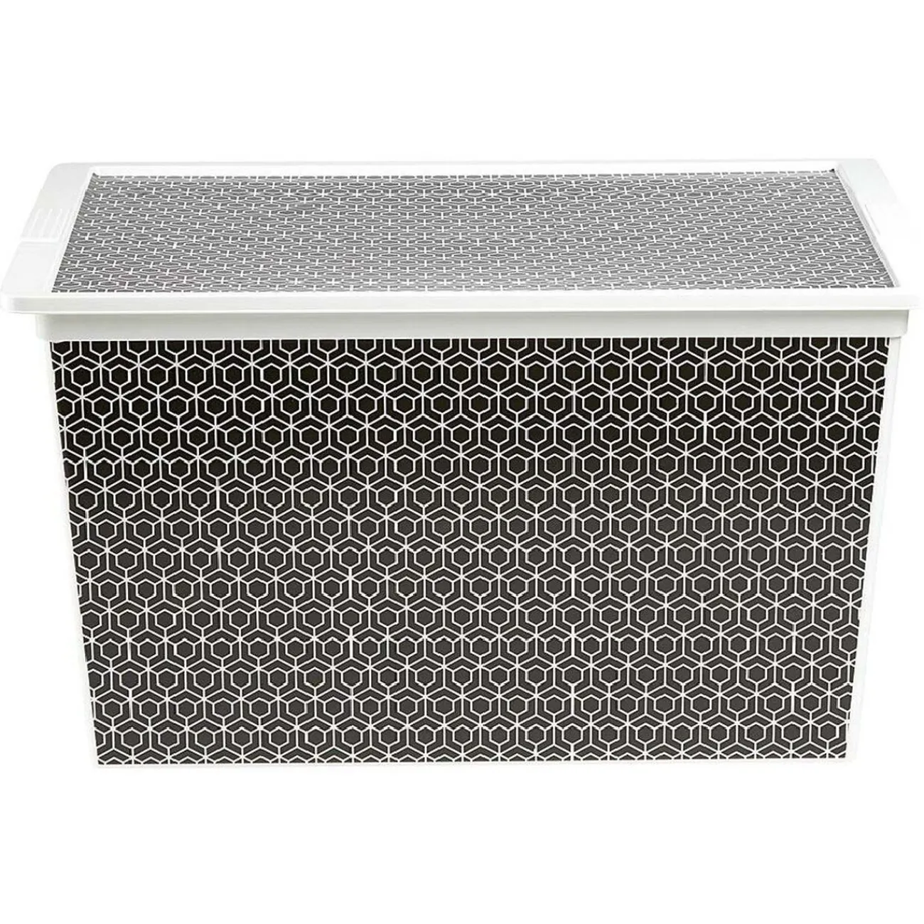 Gifi Entretien Du Linge|Boîte de rangement en plastique motif graphique noir blanc 50L
