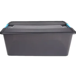 Gifi Rangement|Boîte de rangement gris fumé Kliker avec poignées clips 35 L