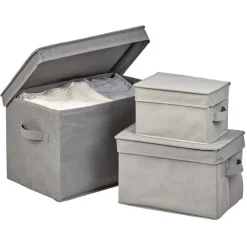 Gifi Entretien Du Linge|Boîte de rangement grise avec couvercle x3