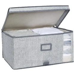 Gifi Rangement|Boîte de rangement grise repliable avec fenêtre