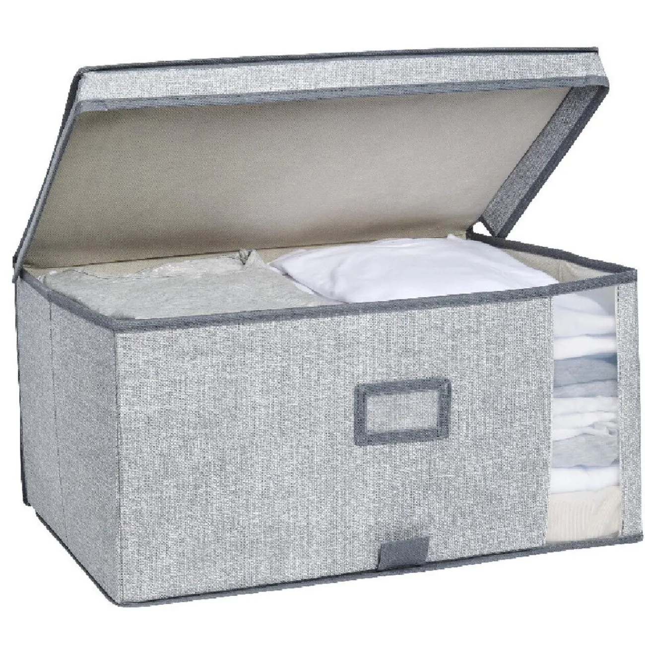 Gifi Rangement|Boîte de rangement grise repliable avec fenêtre