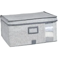 Gifi Rangement|Boîte de rangement grise repliable avec fenêtre