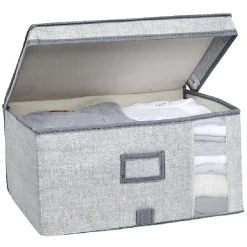 Gifi Rangement|Boîte de rangement grise repliable avec fenêtre