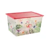 Gifi Rangement|Boîte de rangement motif flamant rose et feuilles 50 L