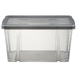 Gifi Rangement|Boîte de rangement noir transparent avec couvercle 30L