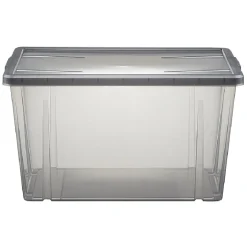 Gifi Rangement|Boîte de rangement noir transparent avec couvercle 54L