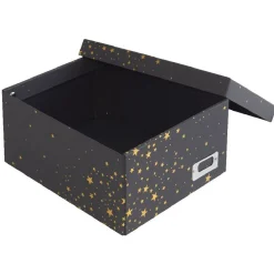 Gifi Rangement|Boîte de rangement noire motif étoiles dorées