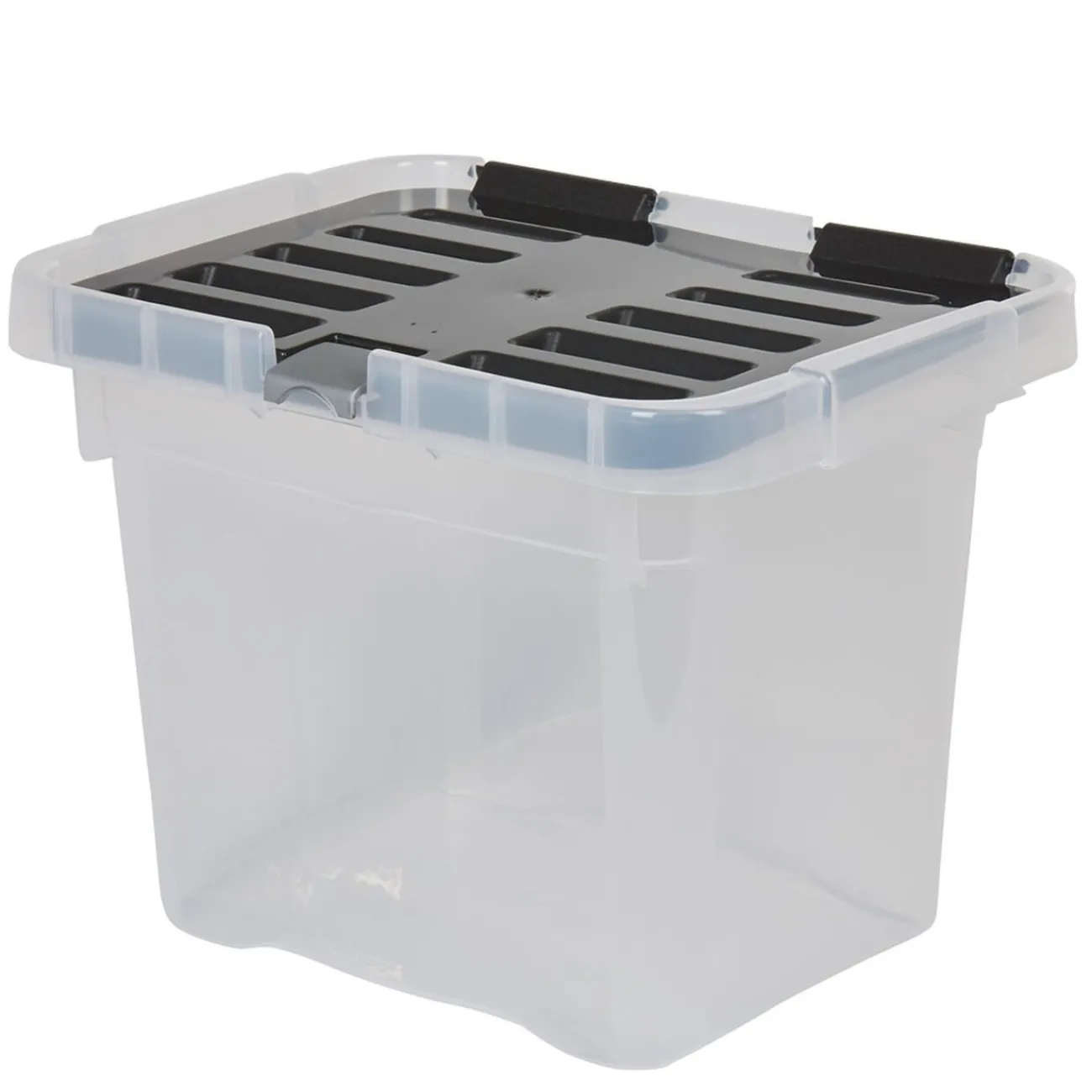 Gifi Rangement|Boîte de rangement transparente à couvercle noir à clips 9 L