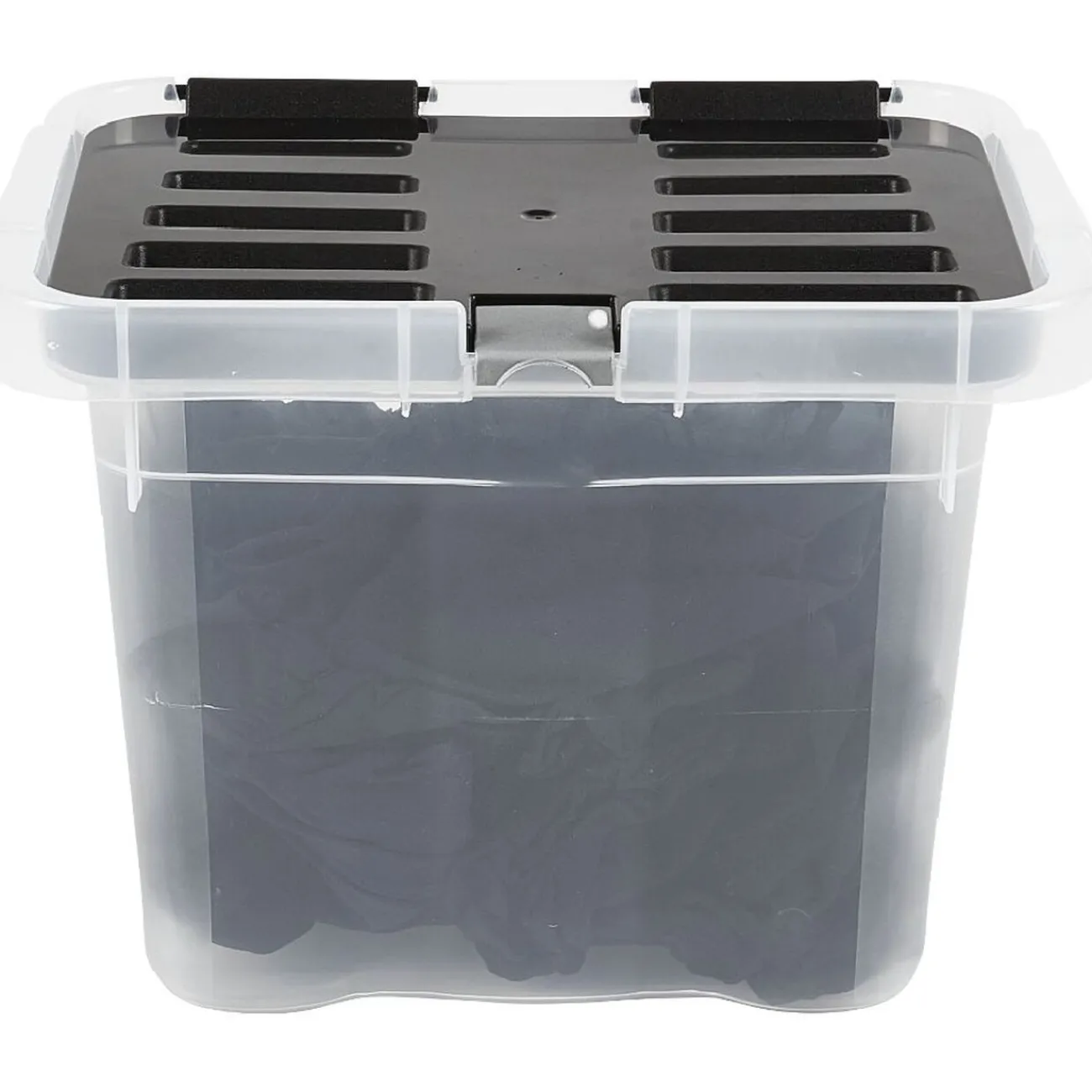 Gifi Rangement|Boîte de rangement transparente à couvercle noir à clips 9 L