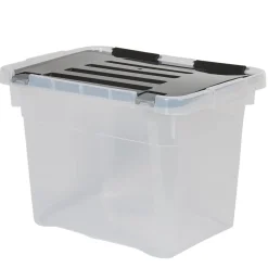 Gifi Rangement|Boîte de rangement transparente à couvercle noir à clips 18 L