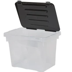 Gifi Rangement|Boîte de rangement transparente à couvercle noir à clips 18 L