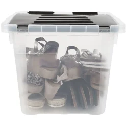 Gifi Rangement|Boîte de rangement transparente à couvercle noir à clips 36 L