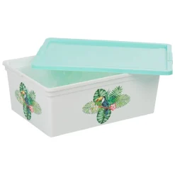 Gifi Rangement|Boîte de rangement transparente et verte motif toucan 11 L