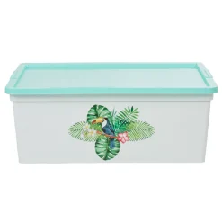 Gifi Rangement|Boîte de rangement transparente et verte motif toucan 11 L