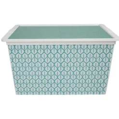 Gifi Rangement|Boîte de rangement vert et blanc exotique 50 L