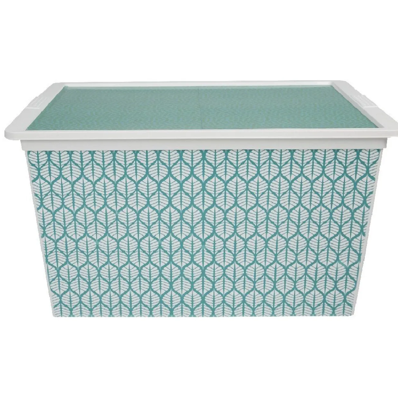 Gifi Rangement|Boîte de rangement vert et blanc exotique 50 L