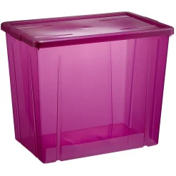 Gifi Rangement|Boîte de rangement violet transparent avec couvercle 82L