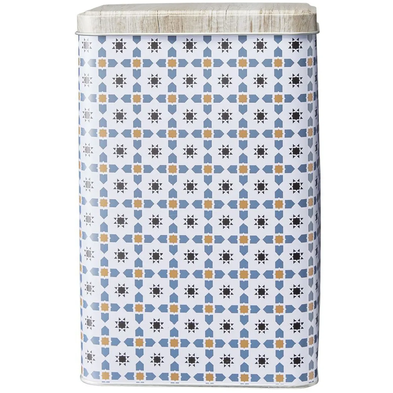 Gifi Boîte en métal décor carreau de ciment avec couvercle effet bois