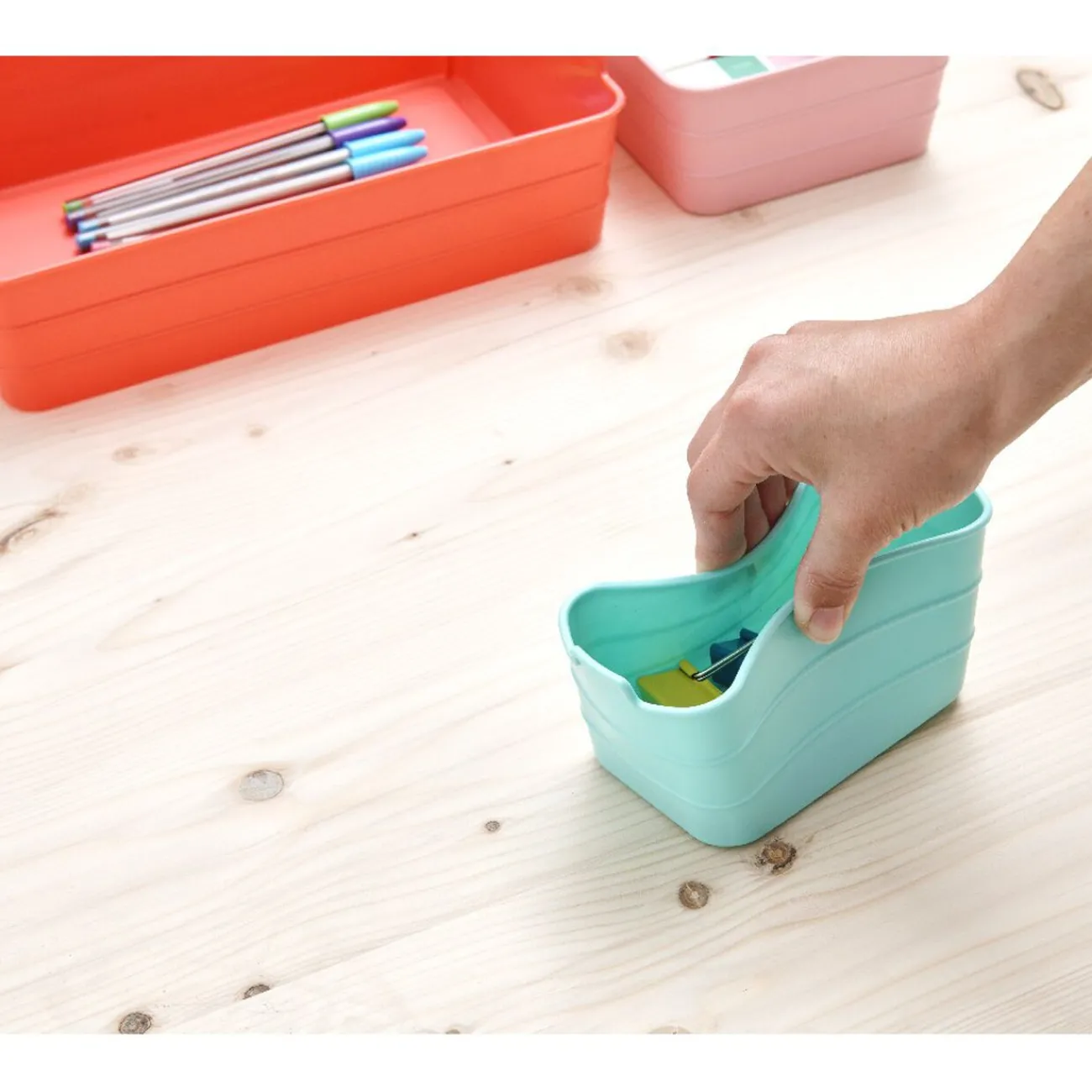 Gifi Rangement|Boîte organiseur tiroir flex rose et vert x7