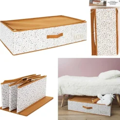 Gifi Rangement|Boîte rangement dessous de lit tissu terrazzo blanc orange 70x40xH18cm