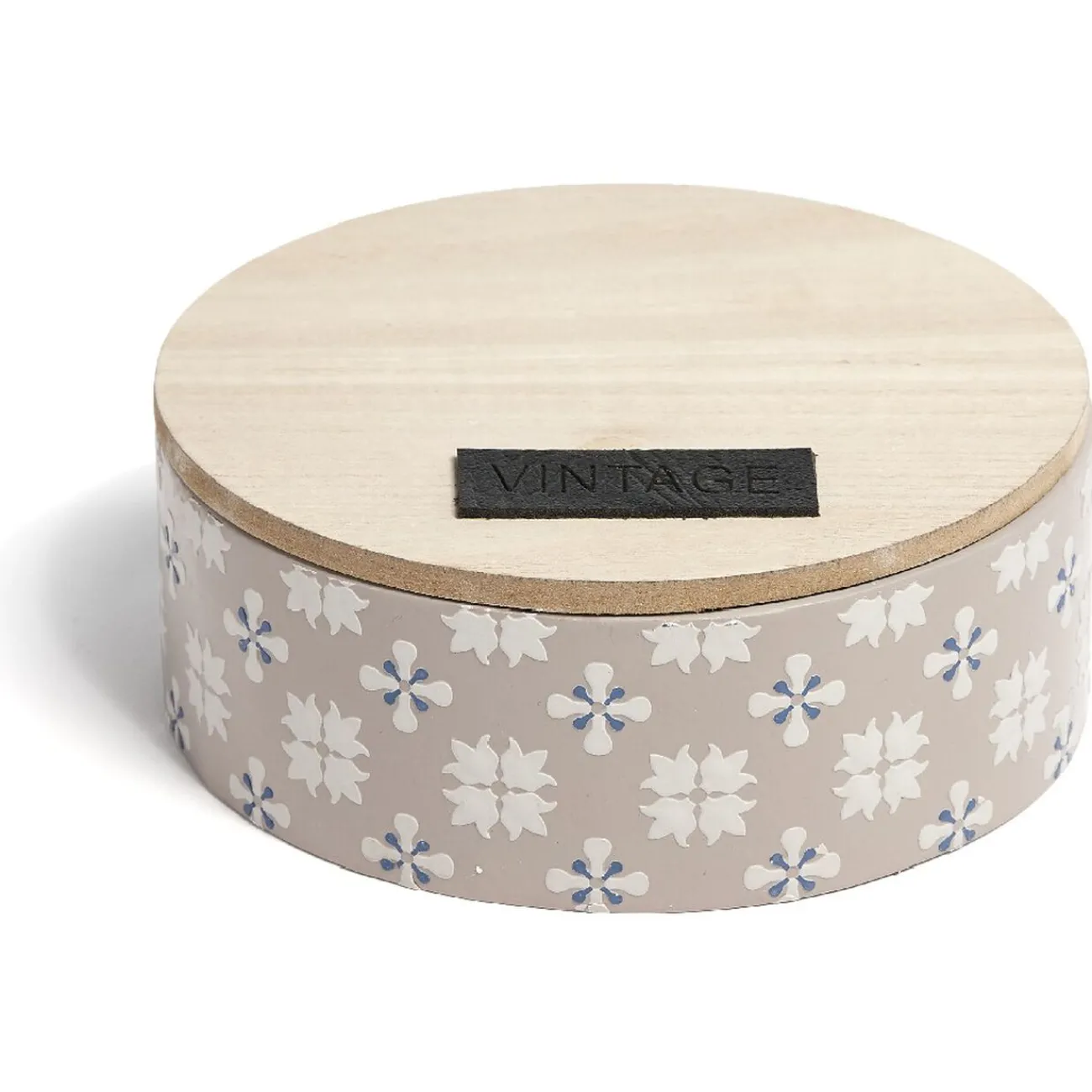 Gifi Rangement|Boîte ronde bois et carreaux de ciment gris et blanc