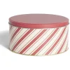 Gifi Boîte ronde en métal Ø16,7cm motif rayures beige et rouge