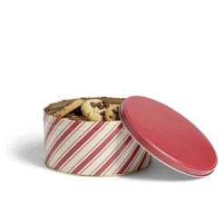 Gifi Boîte ronde en métal Ø16,7cm motif rayures beige et rouge