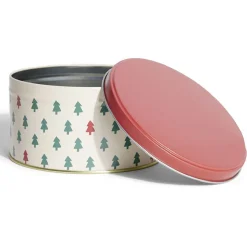 Gifi Boîte ronde en métal Ø13,5cm motif sapin vert et rouge