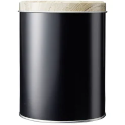 Gifi Boîte ronde en métal noir avec couvercle effet bois