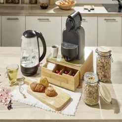 Gifi Boîte tiroir à dosettes en bambou et verre