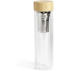 Gifi Bouteille en verre avec infuseur inox et bouchon en bambou 450ml