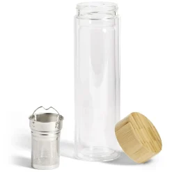 Gifi Bouteille en verre avec infuseur inox et bouchon en bambou 450ml