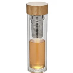 Gifi Bouteille infuseur double paroi en verre avec bouchon en bambou