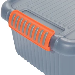 Gifi Rangement|Box de rangement 18 L gris bleu à clips oranges
