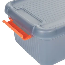 Gifi Rangement|Box de rangement 18 L gris bleu à clips oranges