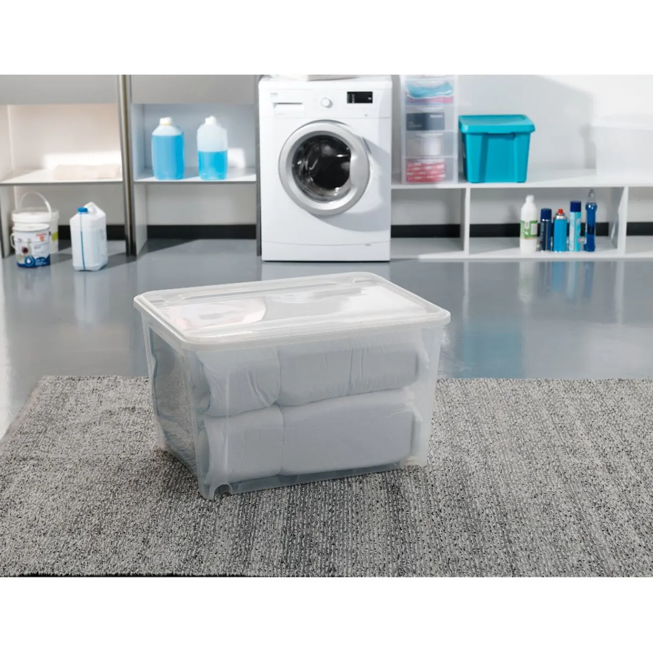 Gifi Rangement|Box de rangement à roulettes transparent 140L
