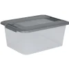 Gifi Rangement|Box de rangement A4 transparente couvercle gris poignées clips 12 L