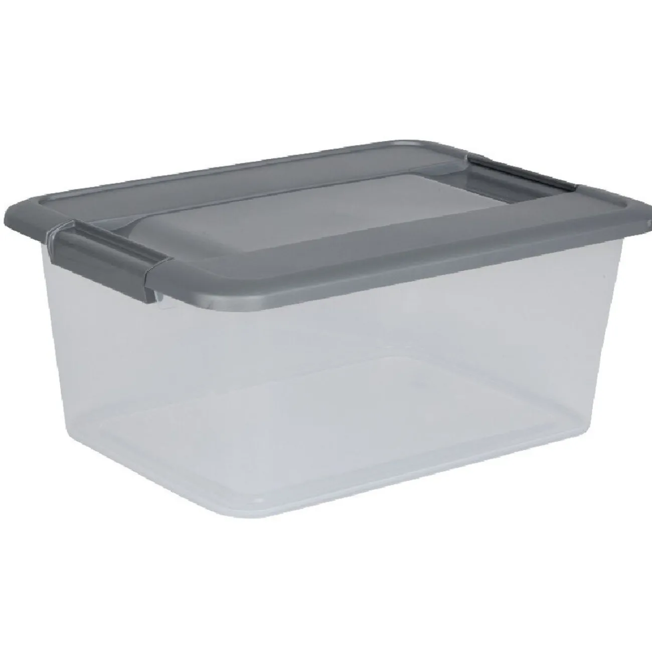 Gifi Rangement|Box de rangement A4 transparente couvercle gris poignées clips 12 L