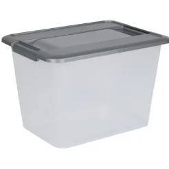 Gifi Rangement|Box de rangement A4 transparente couvercle gris poignées clips 18 L