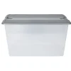 Gifi Rangement|Box de rangement A3 transparente couvercle gris poignées clips 48 L