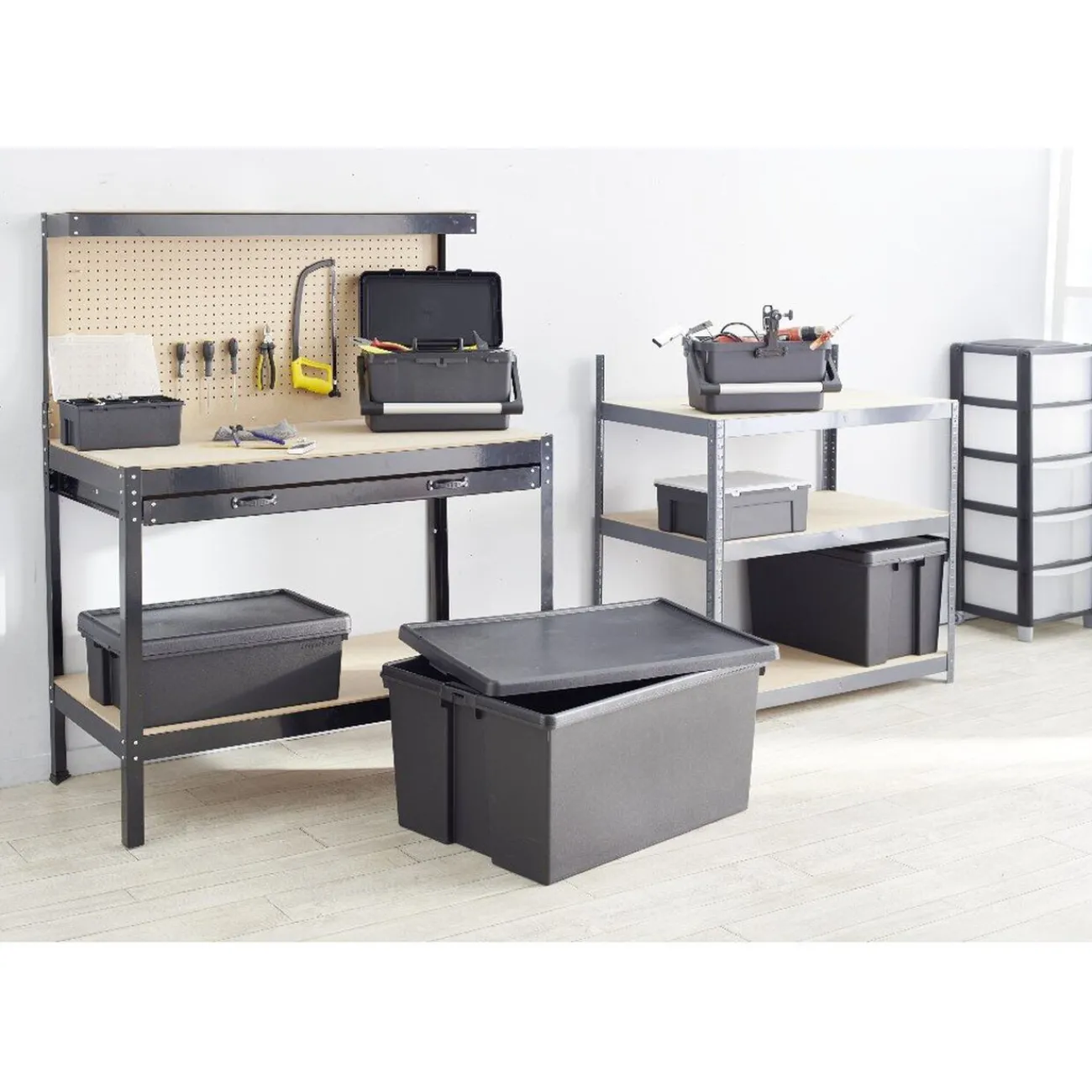 Gifi Rangement|Box de rangement brico avec couvercle haute résistance 62 L