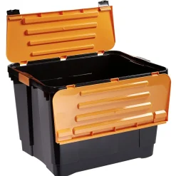 Gifi Rangement|Box de rangement brico noir avec couvercle orange à double ouverture 80L