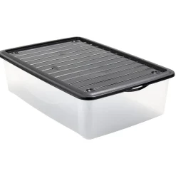Gifi Rangement|Box de rangement dessous de lit transparent couvercle noir 27L