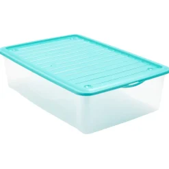 Gifi Rangement|Box de rangement dessous de lit transparent couvercle bleu 27L