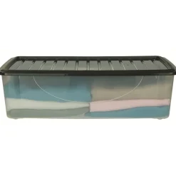 Gifi Rangement|Box de rangement dessous de lit transparent couvercle bleu 27L