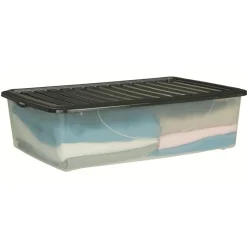 Gifi Rangement|Box de rangement dessous de lit transparent couvercle bleu 27L