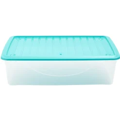 Gifi Rangement|Box de rangement dessous de lit transparent couvercle bleu 27L