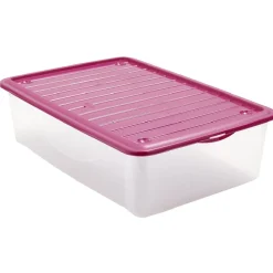 Gifi Rangement|Box de rangement dessous de lit transparent couvercle rose 27L