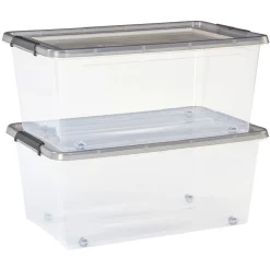 Gifi Rangement|Box de rangement en plastique 40L avec roulettes fermeture à clips x2